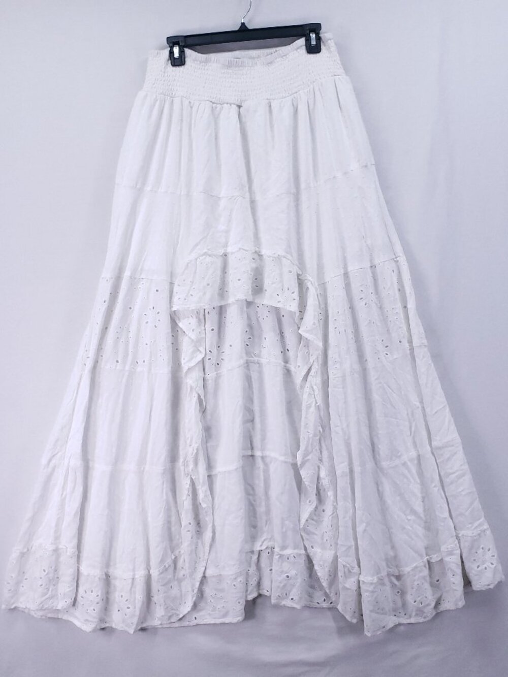 West of Melrose White Eyelet High Low Maxi Skirt Size XL Tiered Boho Cottagecore